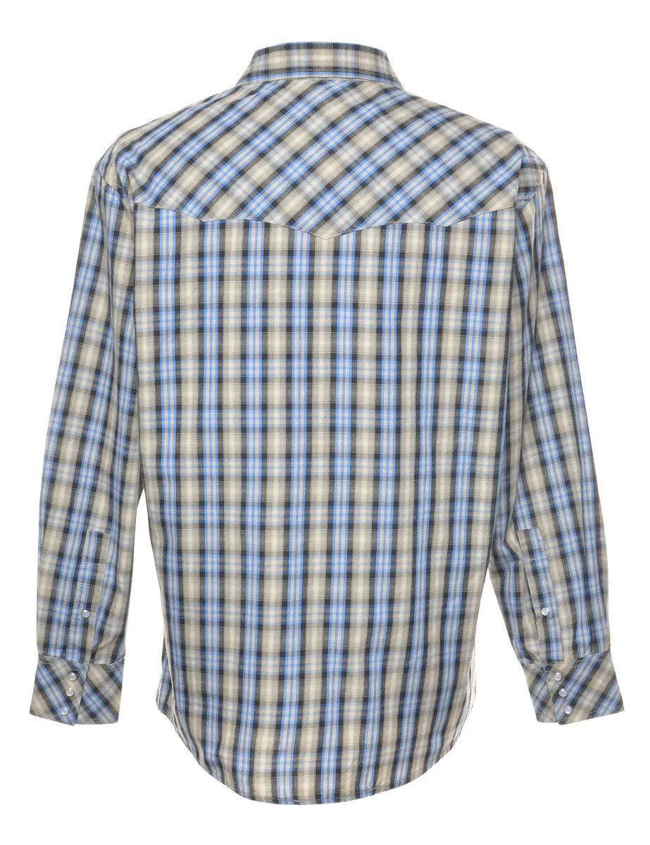 Long-Sleeved Blue & Grey Checked Shirt - M