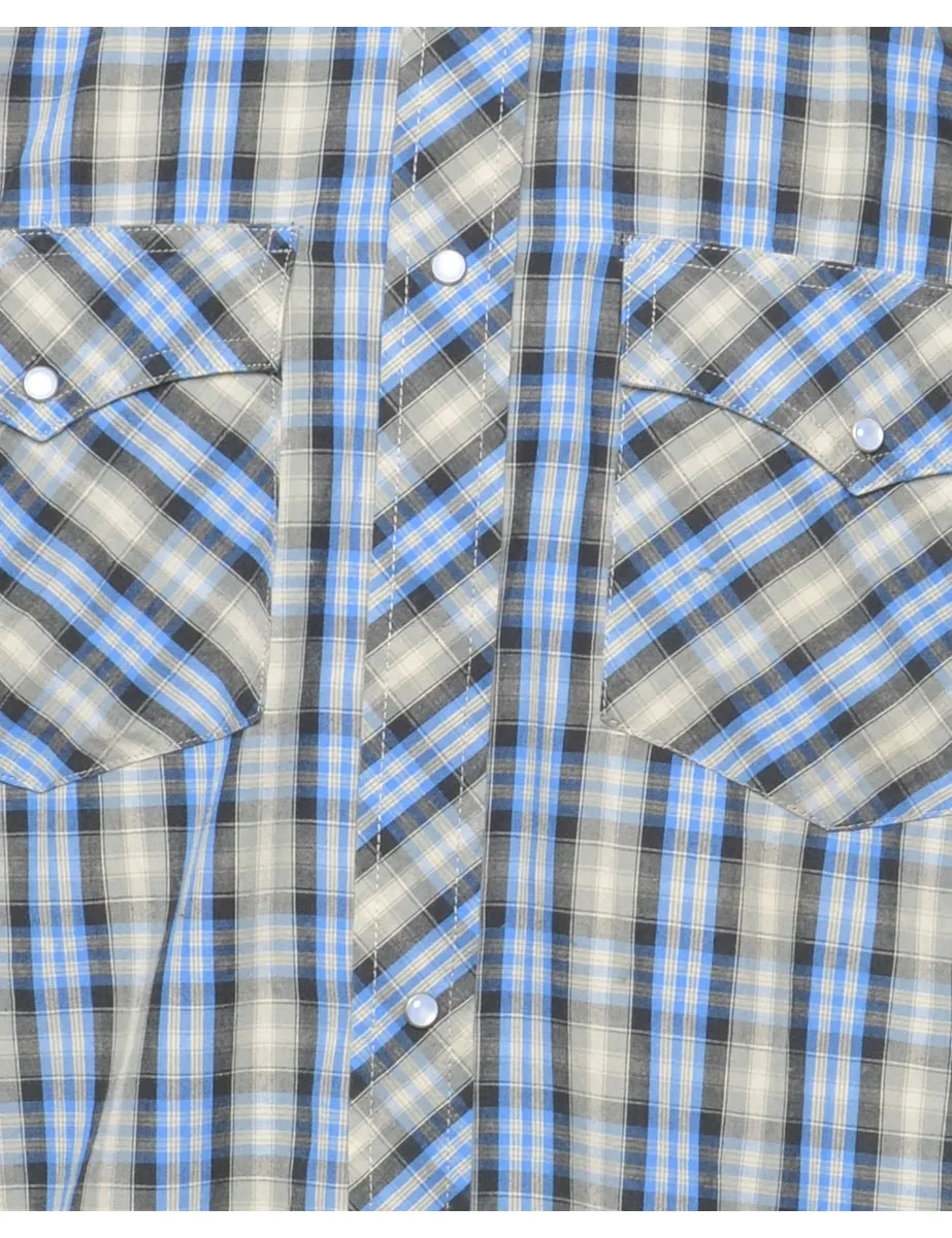 Long-Sleeved Blue & Grey Checked Shirt - M