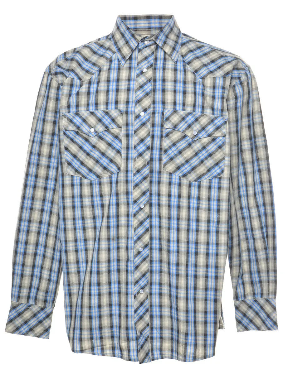 Long-Sleeved Blue & Grey Checked Shirt - M