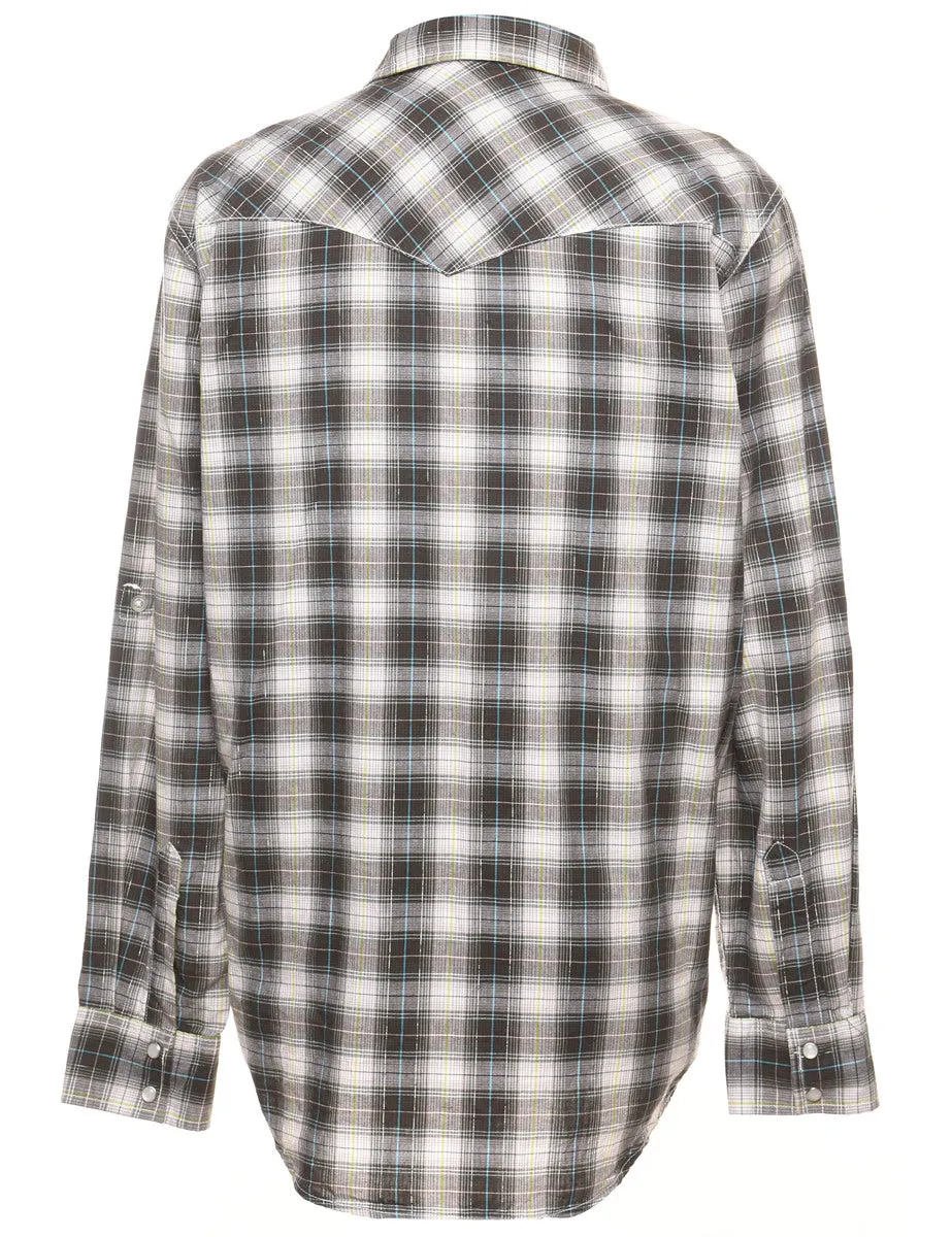 Long Sleeved Grey & Black Checked Western Shirt - M