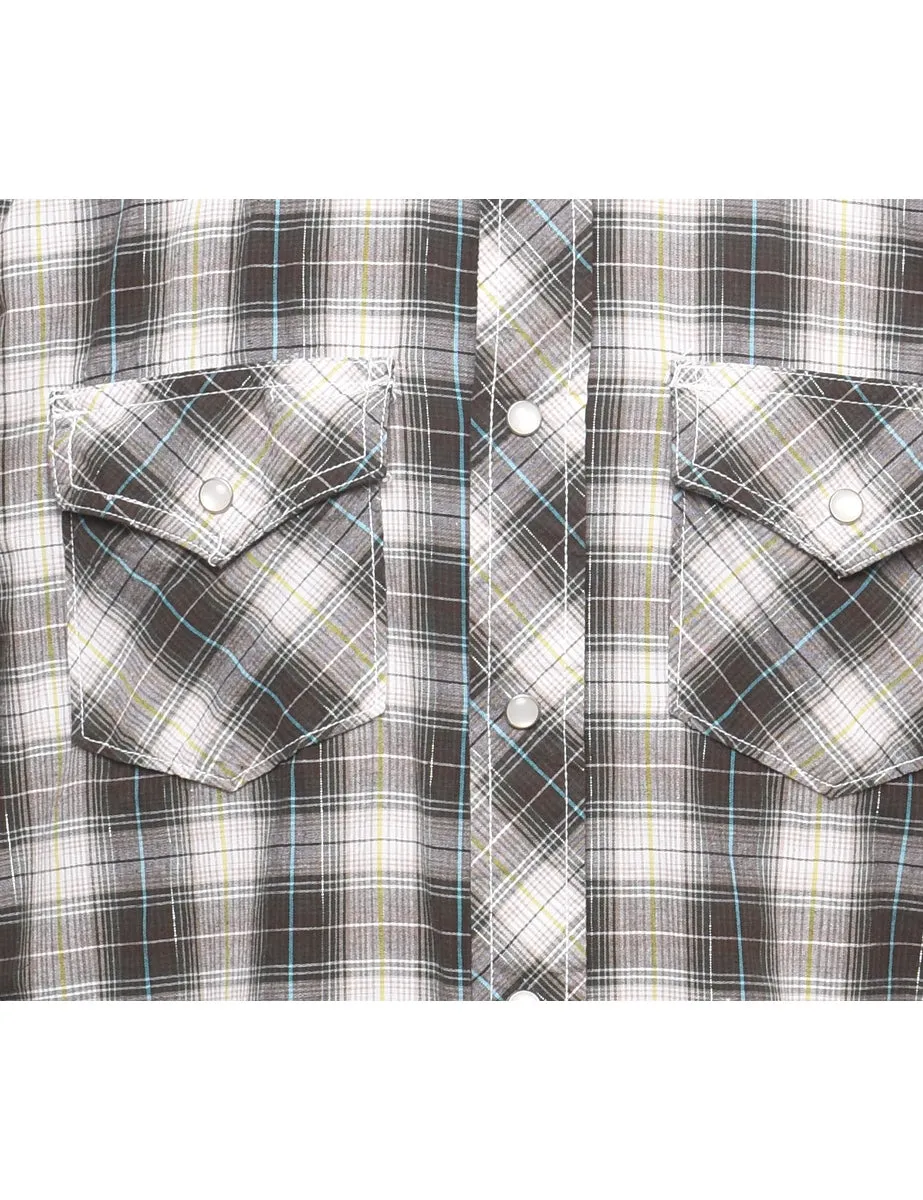 Long Sleeved Grey & Black Checked Western Shirt - M