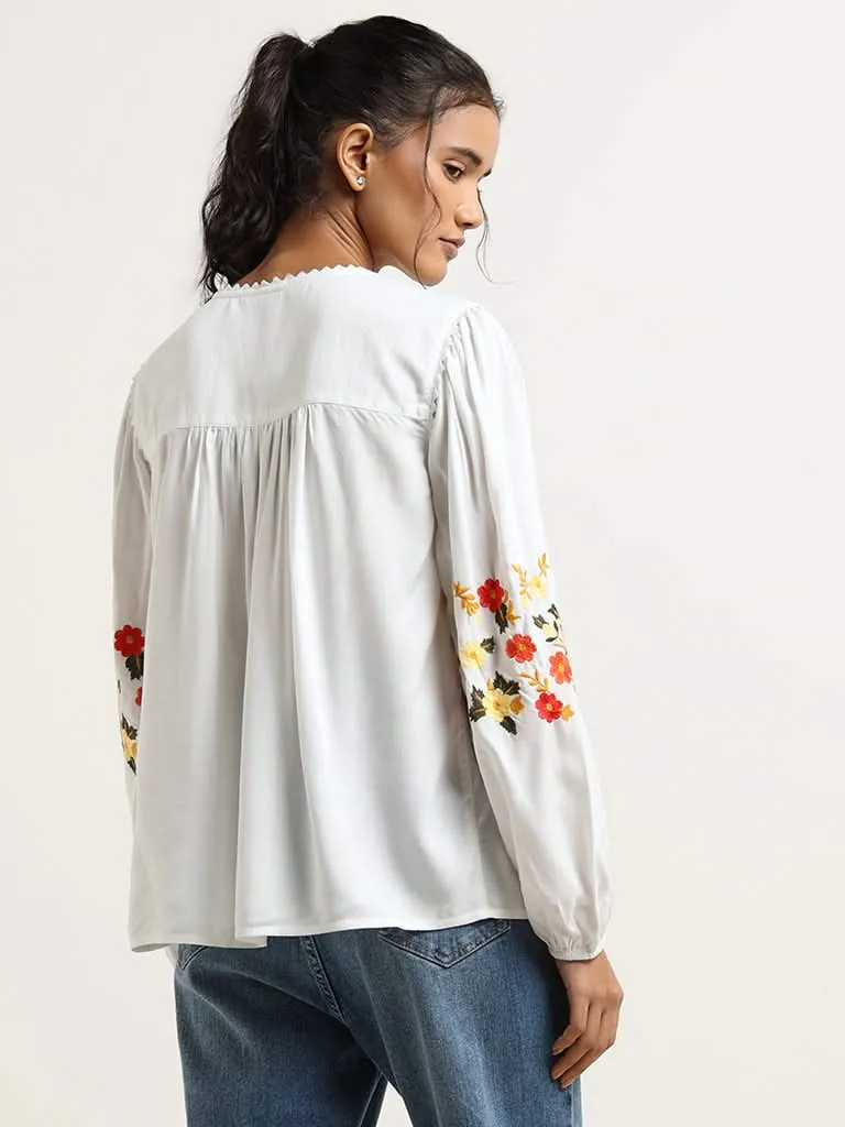 LOV Off-White Embroidered Cotton Shirt