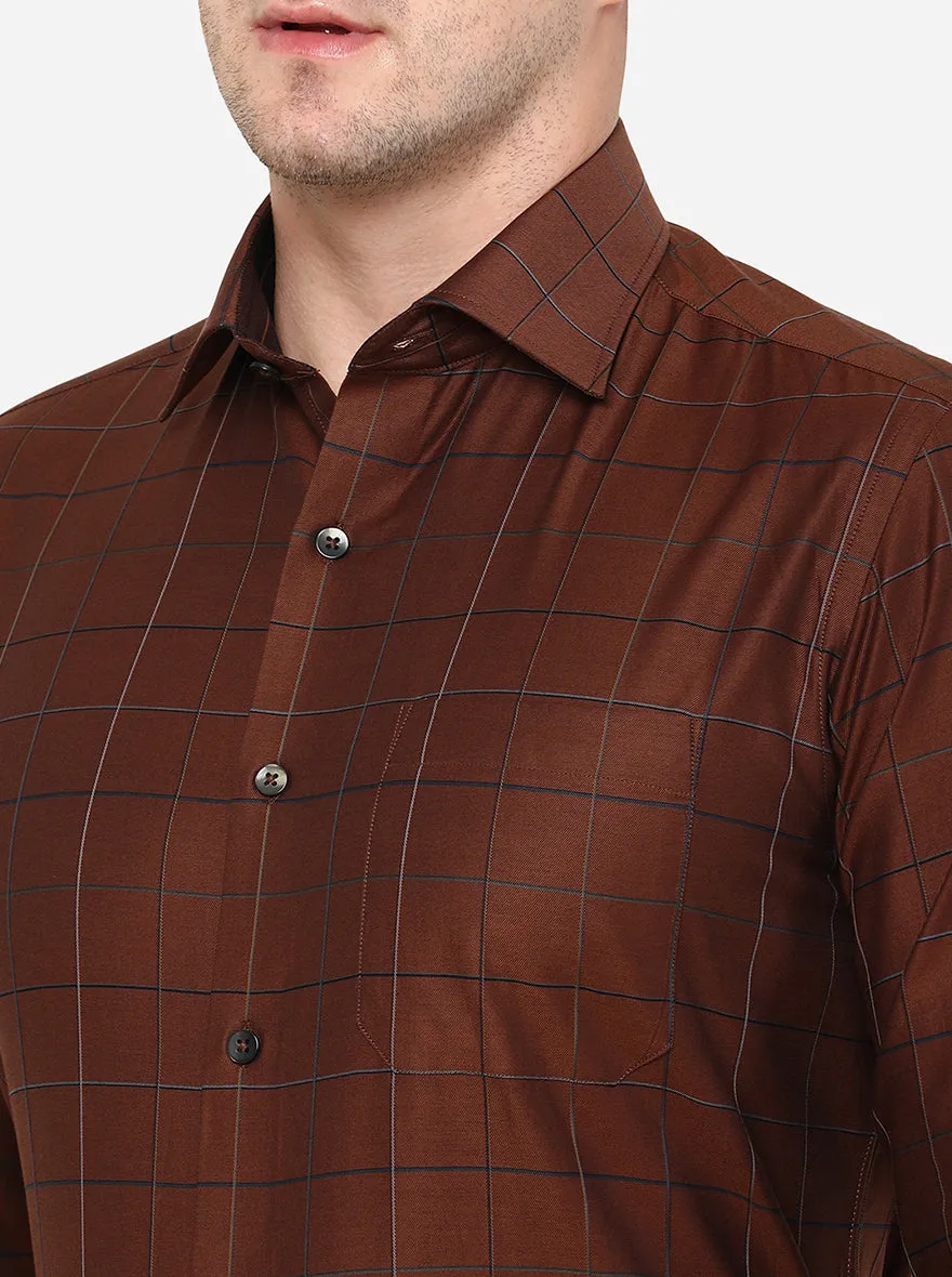 Maroon Checked Slim Fit Formal Shirt | Metal