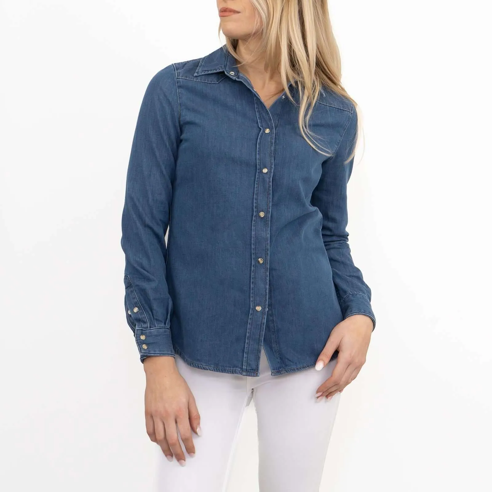 Massimo Dutti Blue Denim Long Sleeve Shirts with Stretch