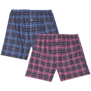 Men's 100% Cotton Flannel Boxers - 2 Pack - Plaid Burgundy-Grey/Navy-Black