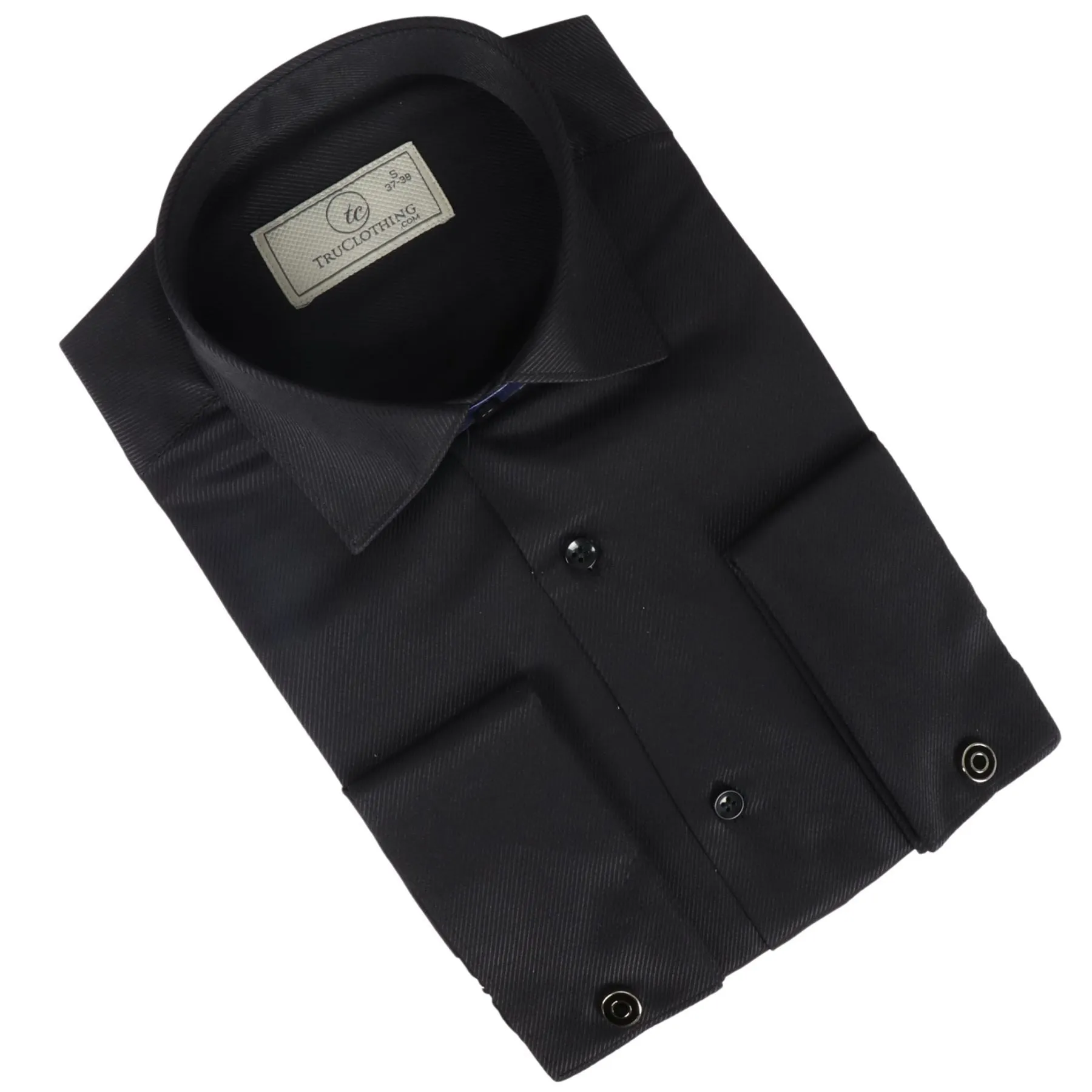 Men's Black Long Sleeve Regular Fit Double Cuff Twill Oxford Shirt