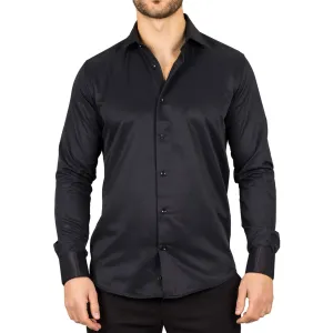 Men's Black Long Sleeve Regular Fit Double Cuff Twill Oxford Shirt