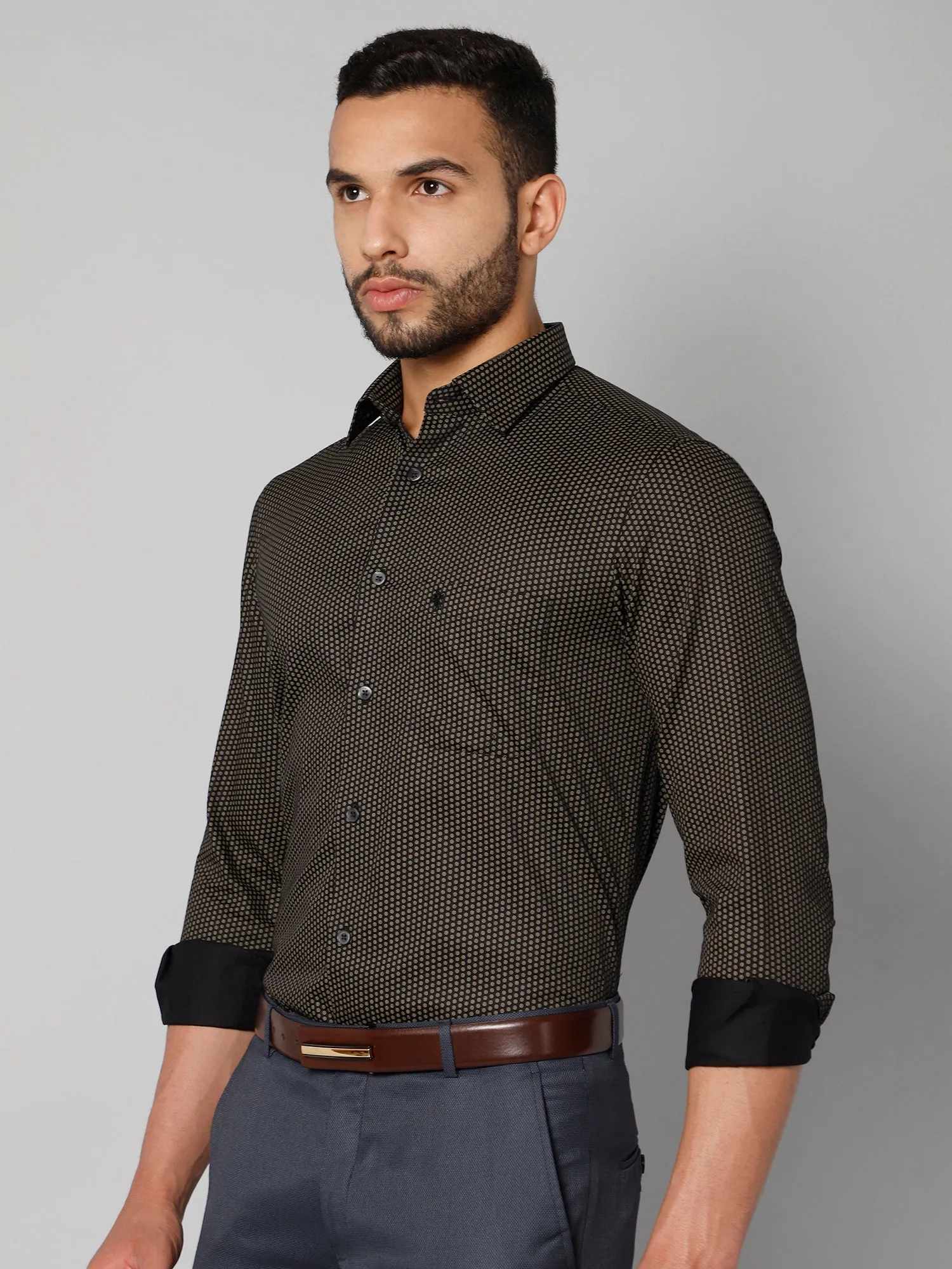 Men's Black Party Geometric Ditsy Print Full Sleeve Shirt