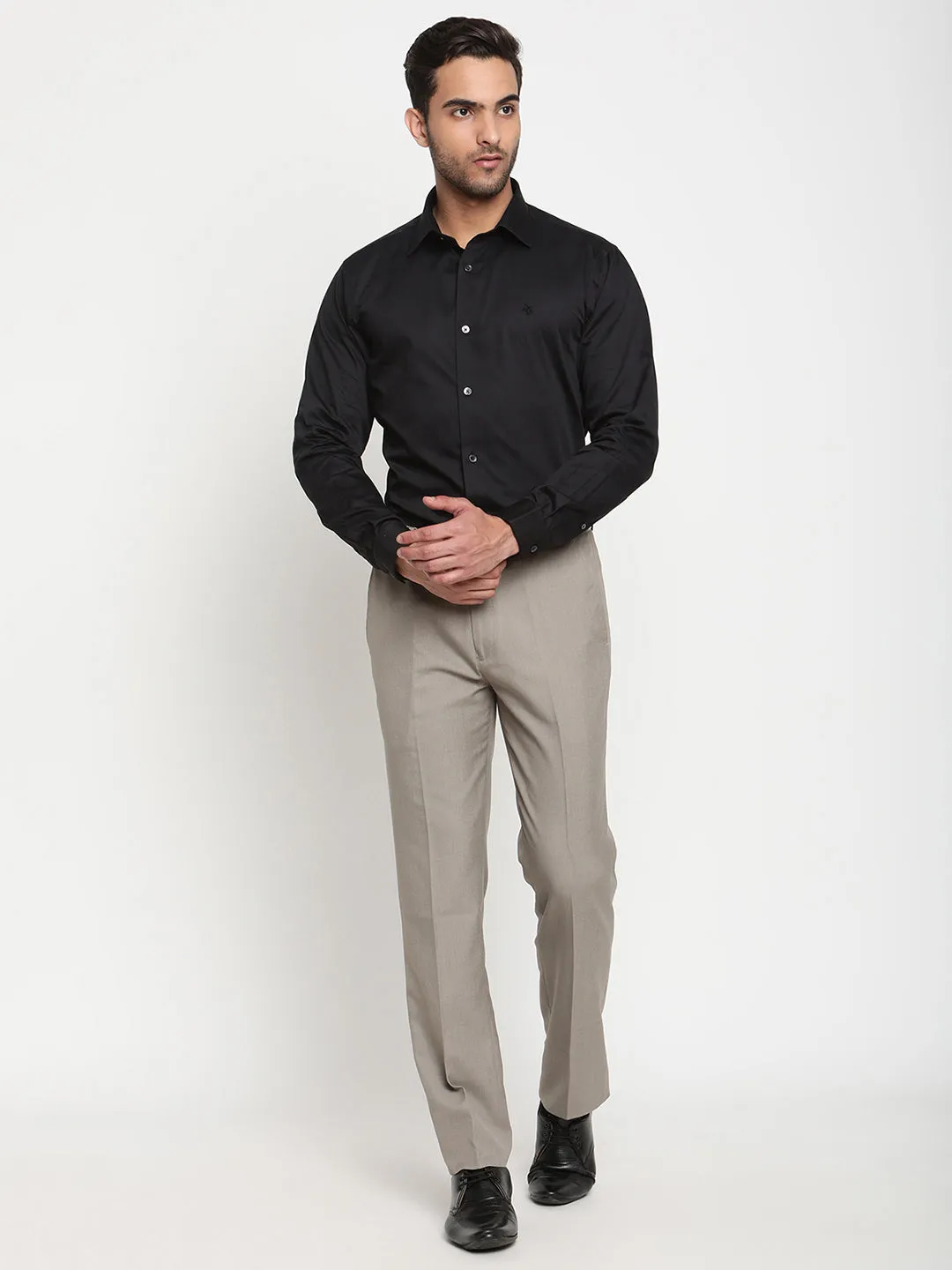 Men's Black Party Plain Satin Full Sleeve Shirt