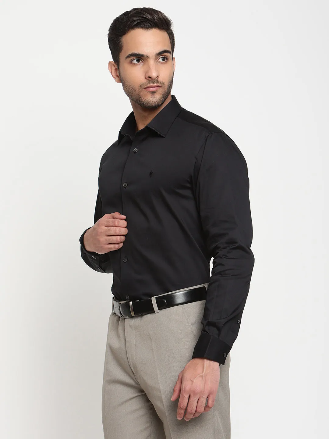 Men's Black Party Plain Satin Full Sleeve Shirt