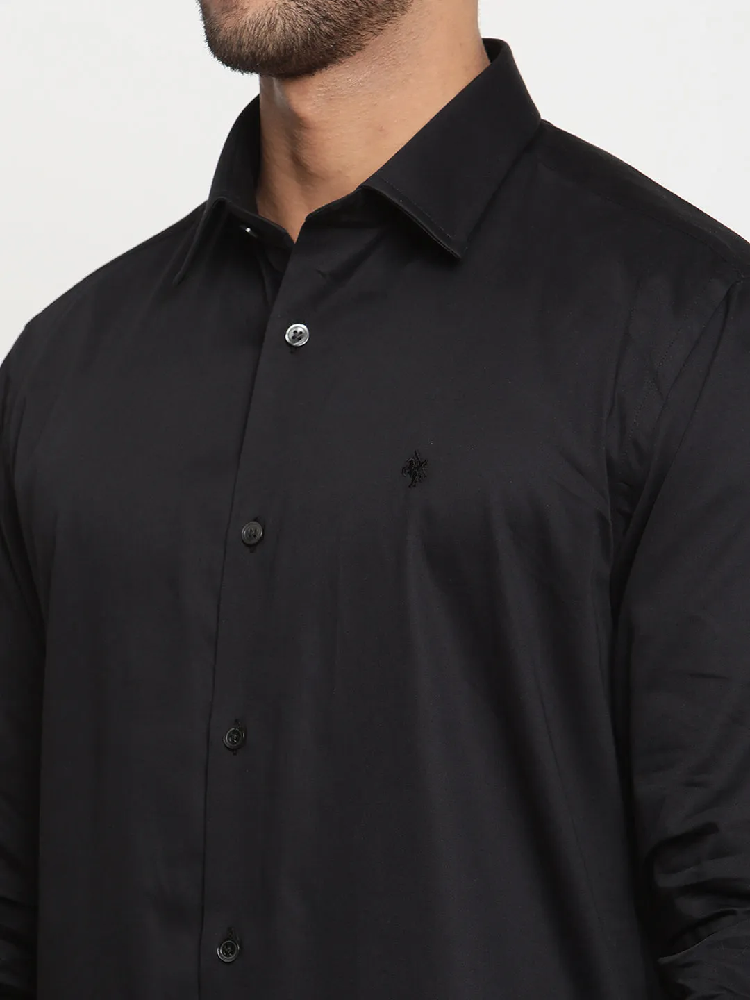 Men's Black Party Plain Satin Full Sleeve Shirt