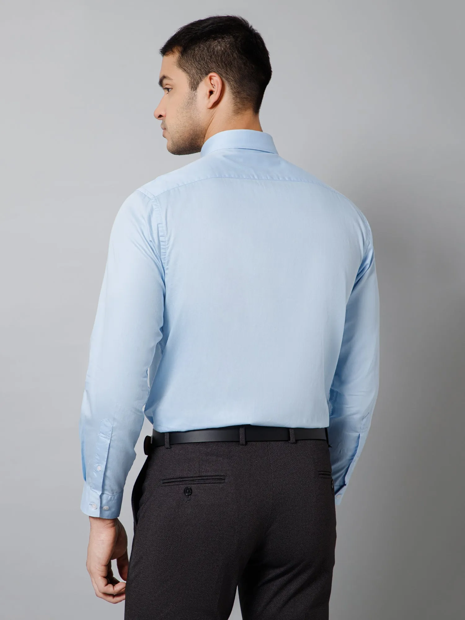 Men's Light Blue Party Plain Full Sleeve Shirt