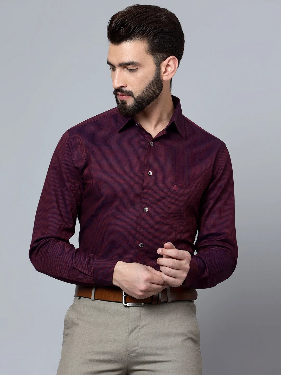 Men's Maroon Party Small Checks Full Sleeve Shirt