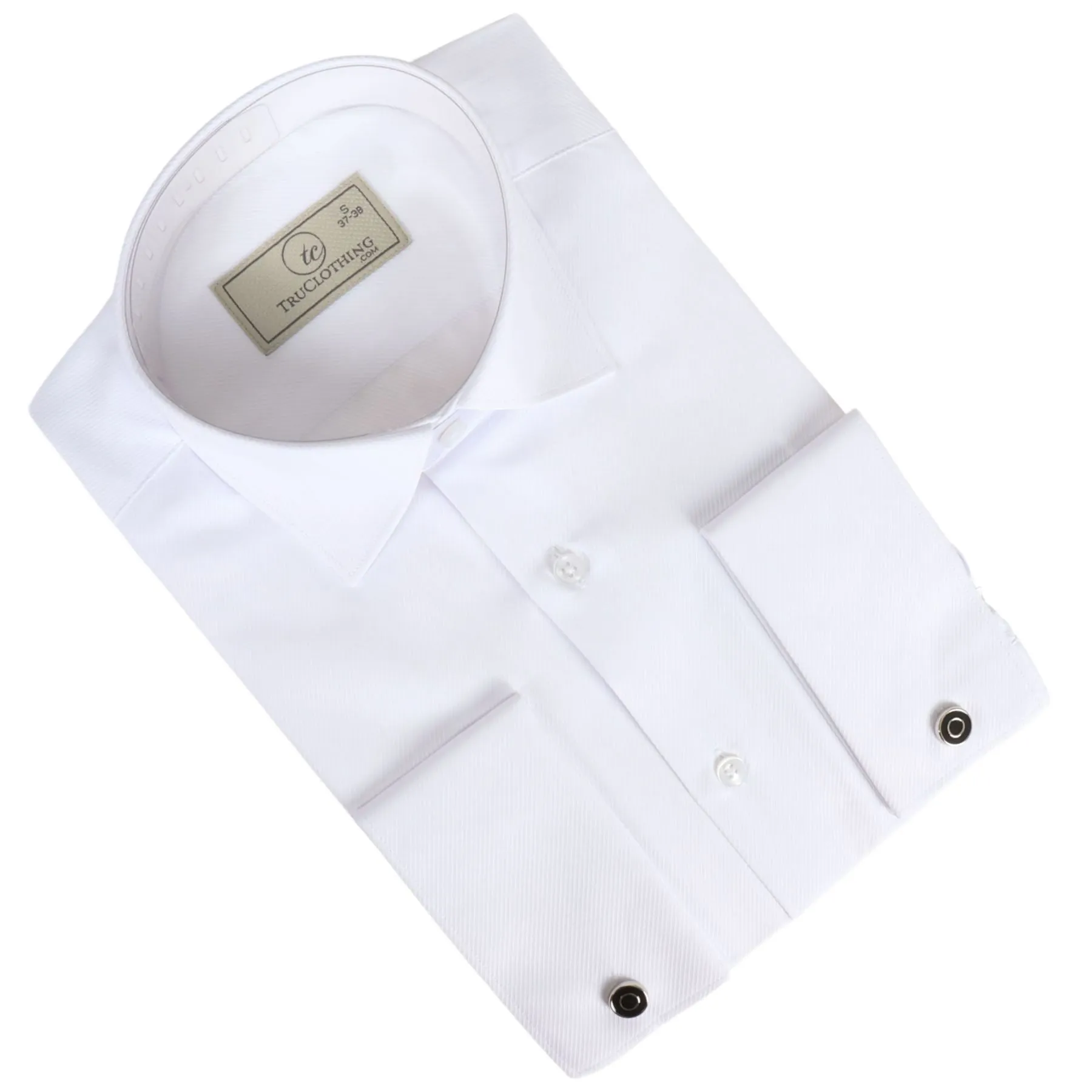 Men's White Long Sleeve Regular Fit Double Cuff Twill Oxford Shirt