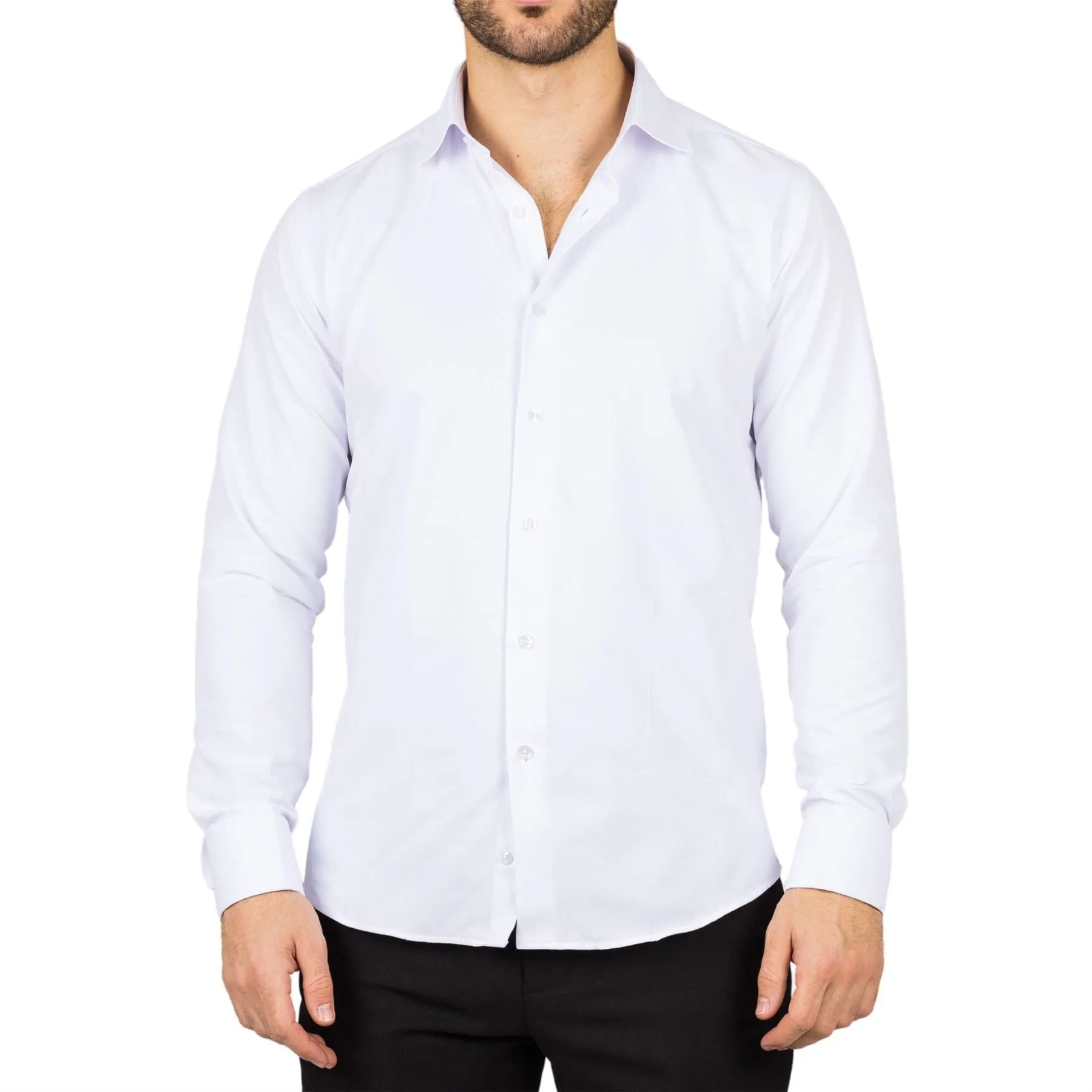 Men's White Long Sleeve Regular Fit Double Cuff Twill Oxford Shirt