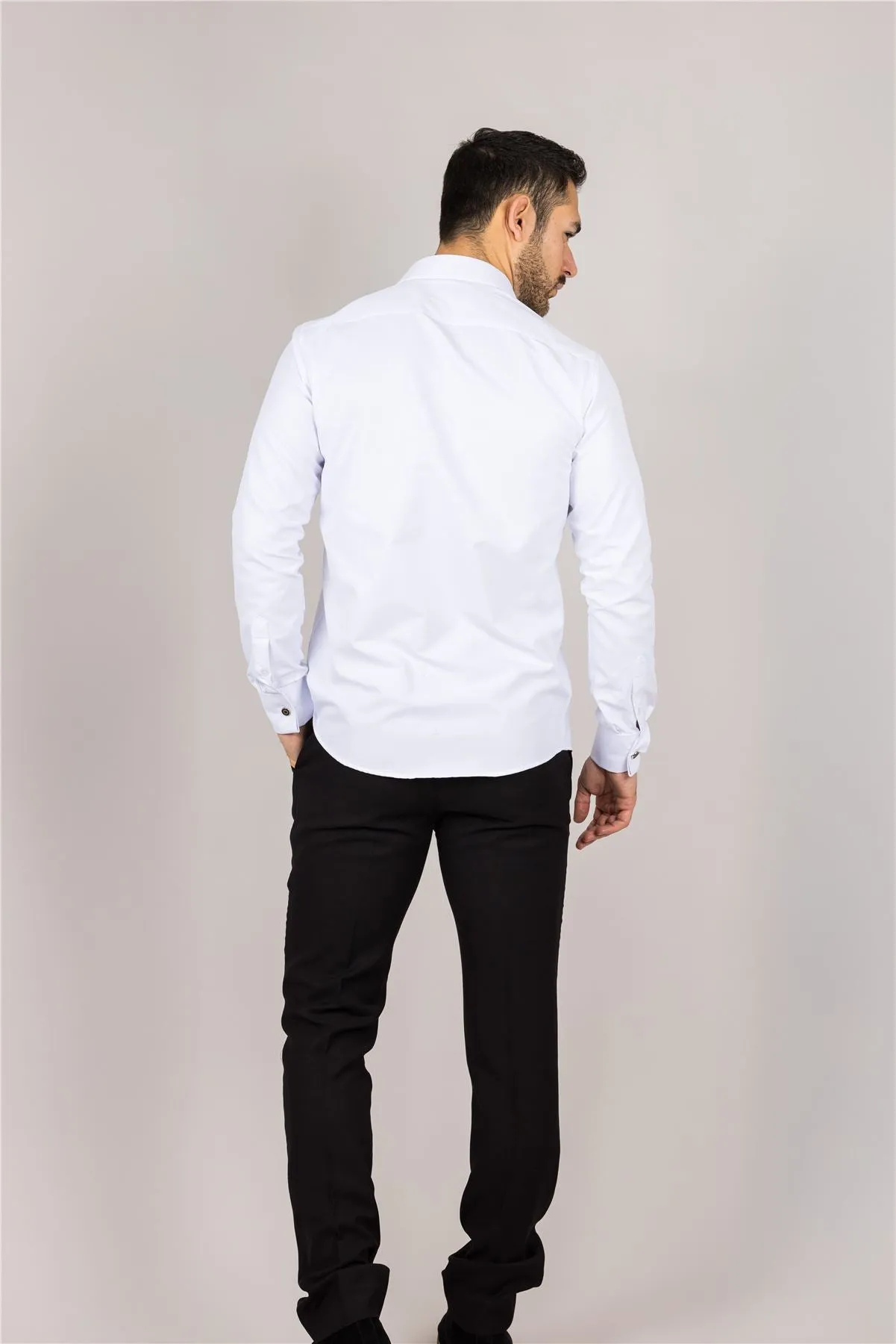 Men's White Long Sleeve Regular Fit Double Cuff Twill Oxford Shirt