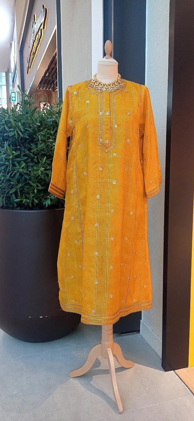 Oksana Yellow Chanderi Silk Maxi Dress