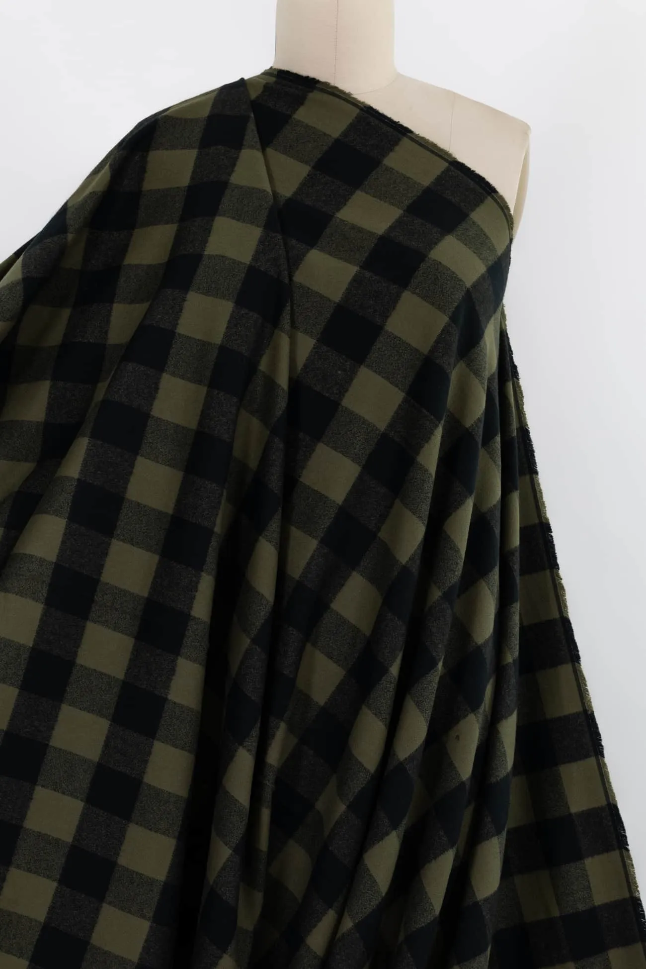 Olive Buffalo Checks Cotton Flannel Woven