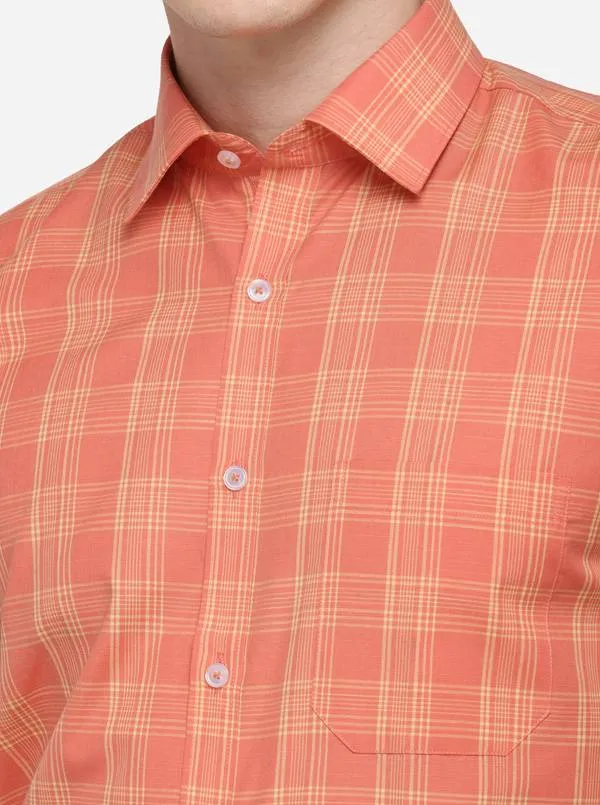 Orange & Yellow Checked Regular Fit Formal Shirt | Greenfibre