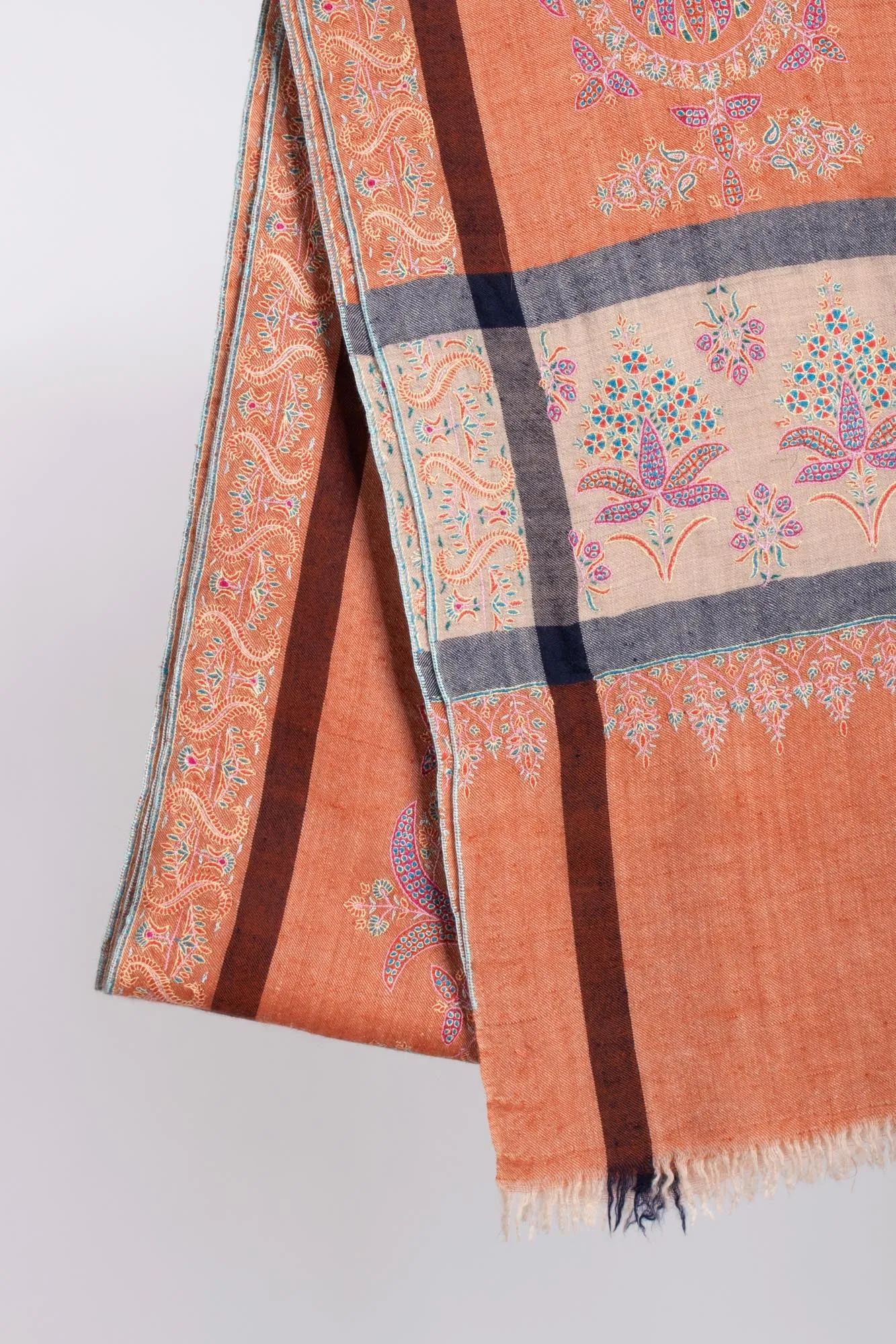 Orange Hand Sozni Embroidery Pashmina Shawl - WYCOMBE