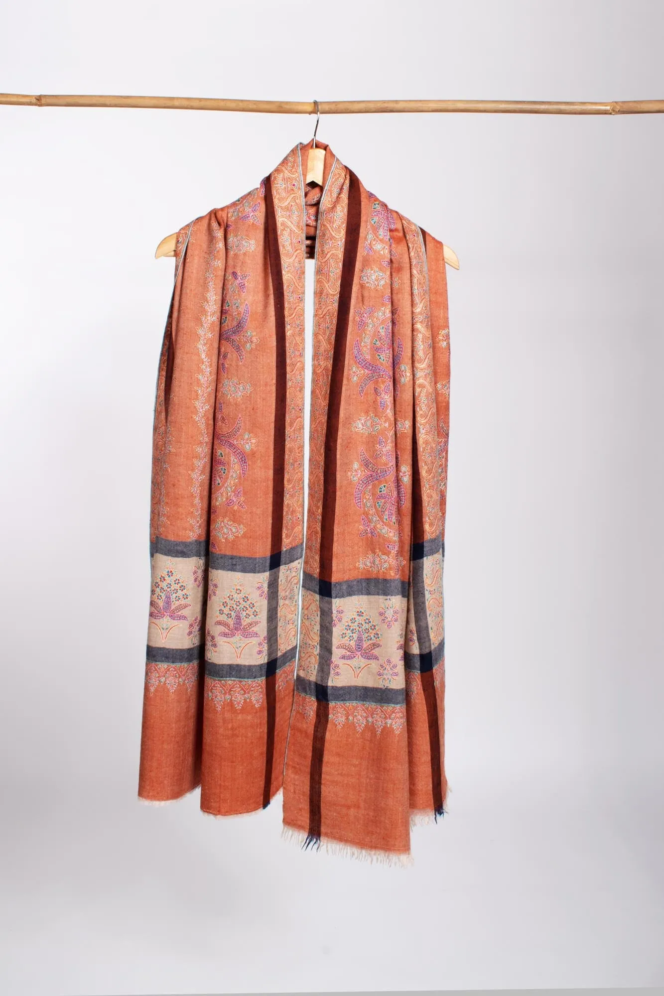 Orange Hand Sozni Embroidery Pashmina Shawl - WYCOMBE