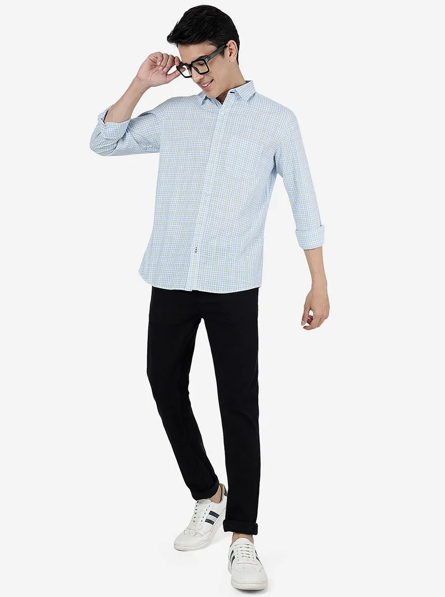 Oxford Blue Checked Slim Fit Casual Shirt | JadeBlue