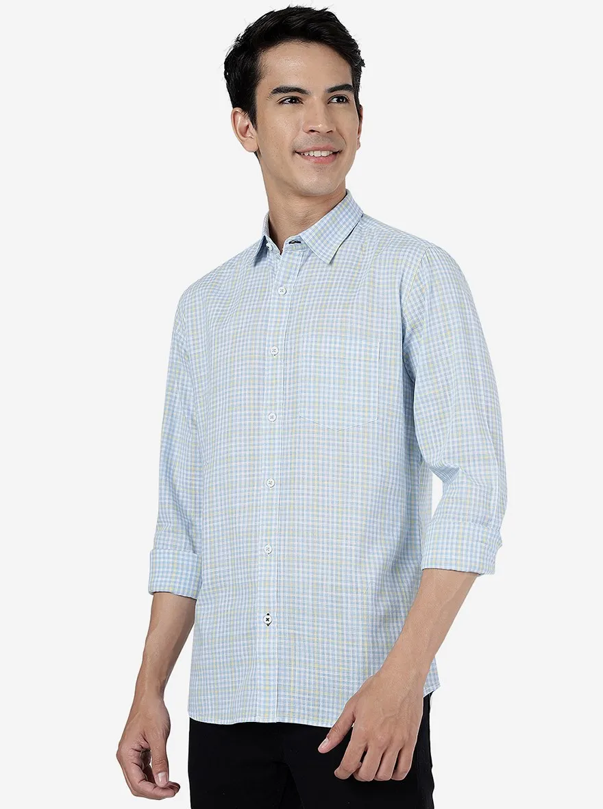 Oxford Blue Checked Slim Fit Casual Shirt | JadeBlue