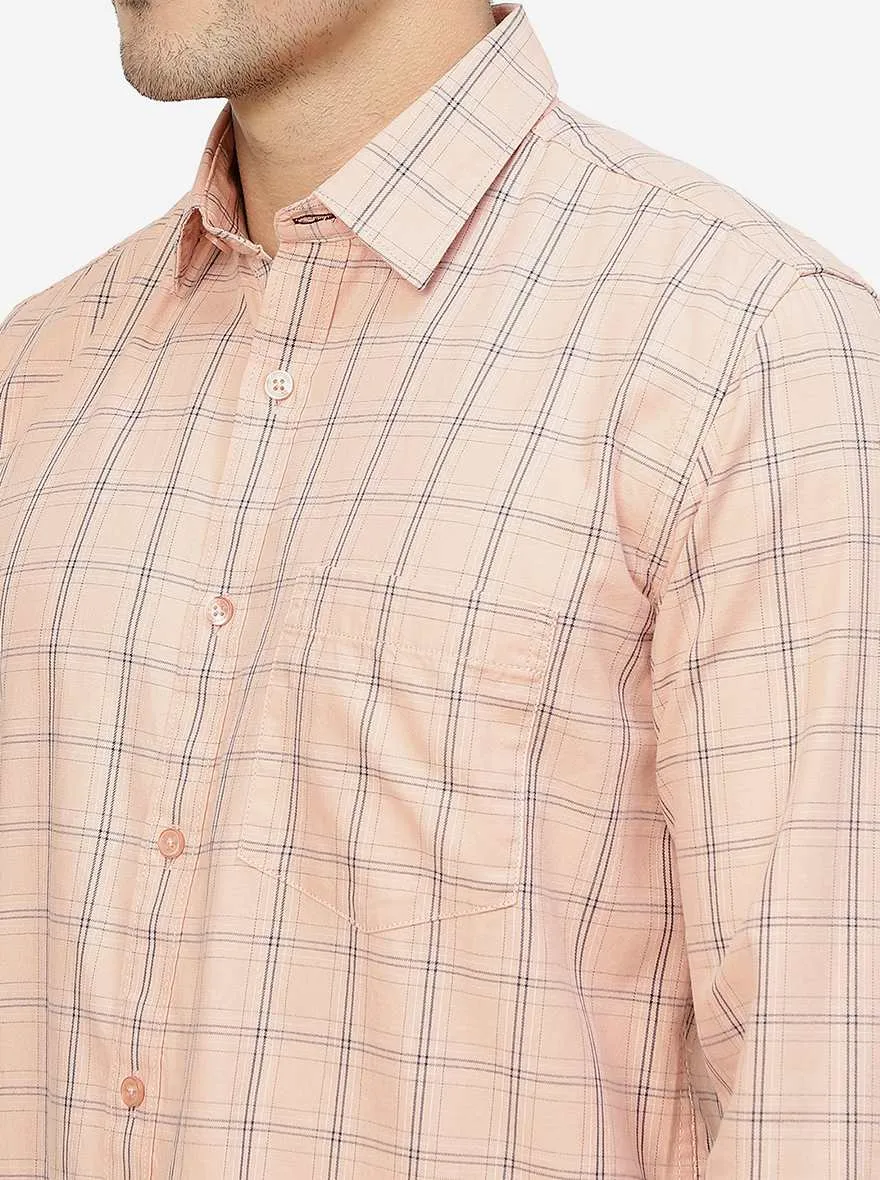 Peach Checked Smart Fit Semi Casual Shirt | Greenfibre