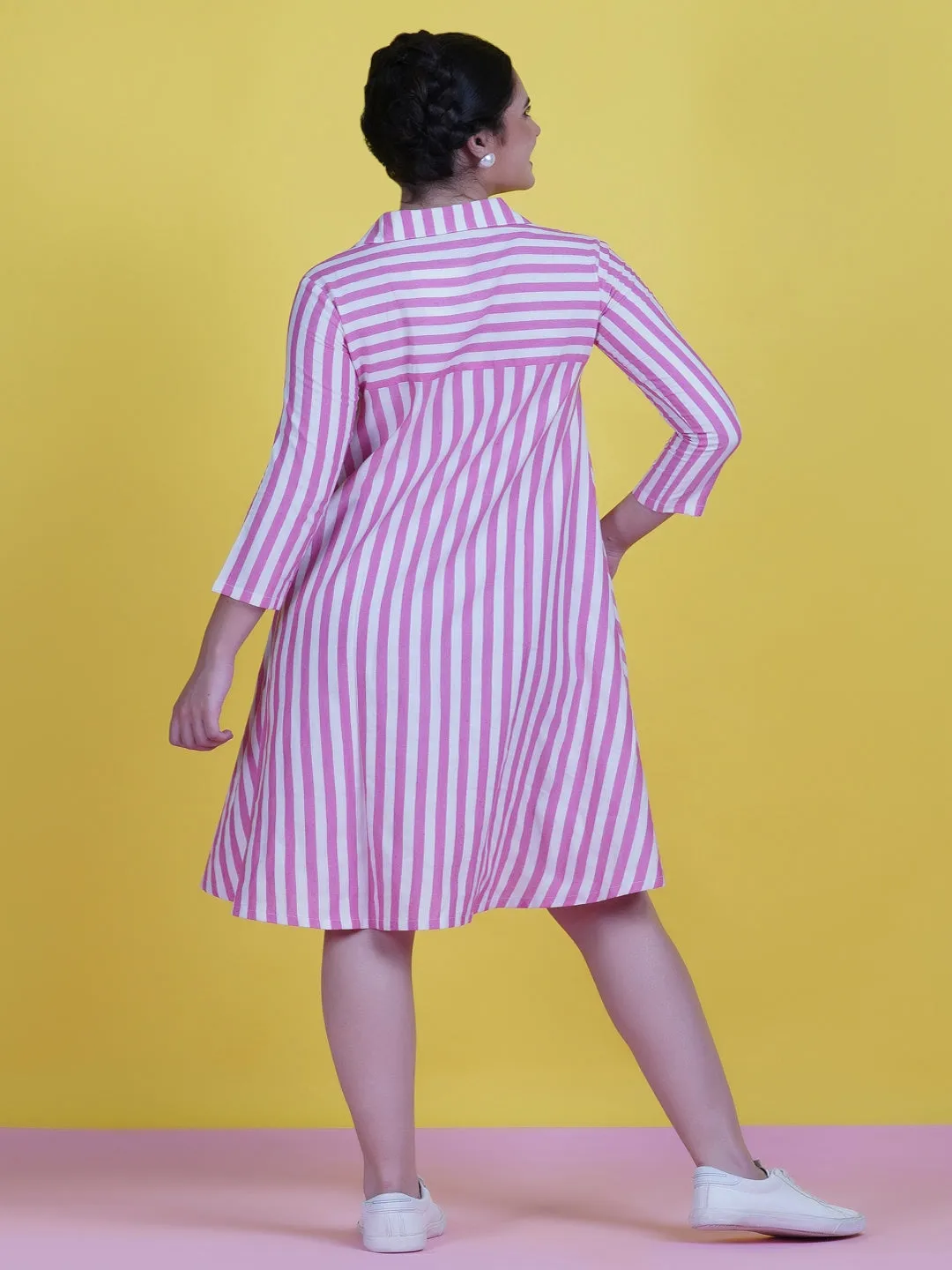 Pink & White Stripe Cotton Circular Dress