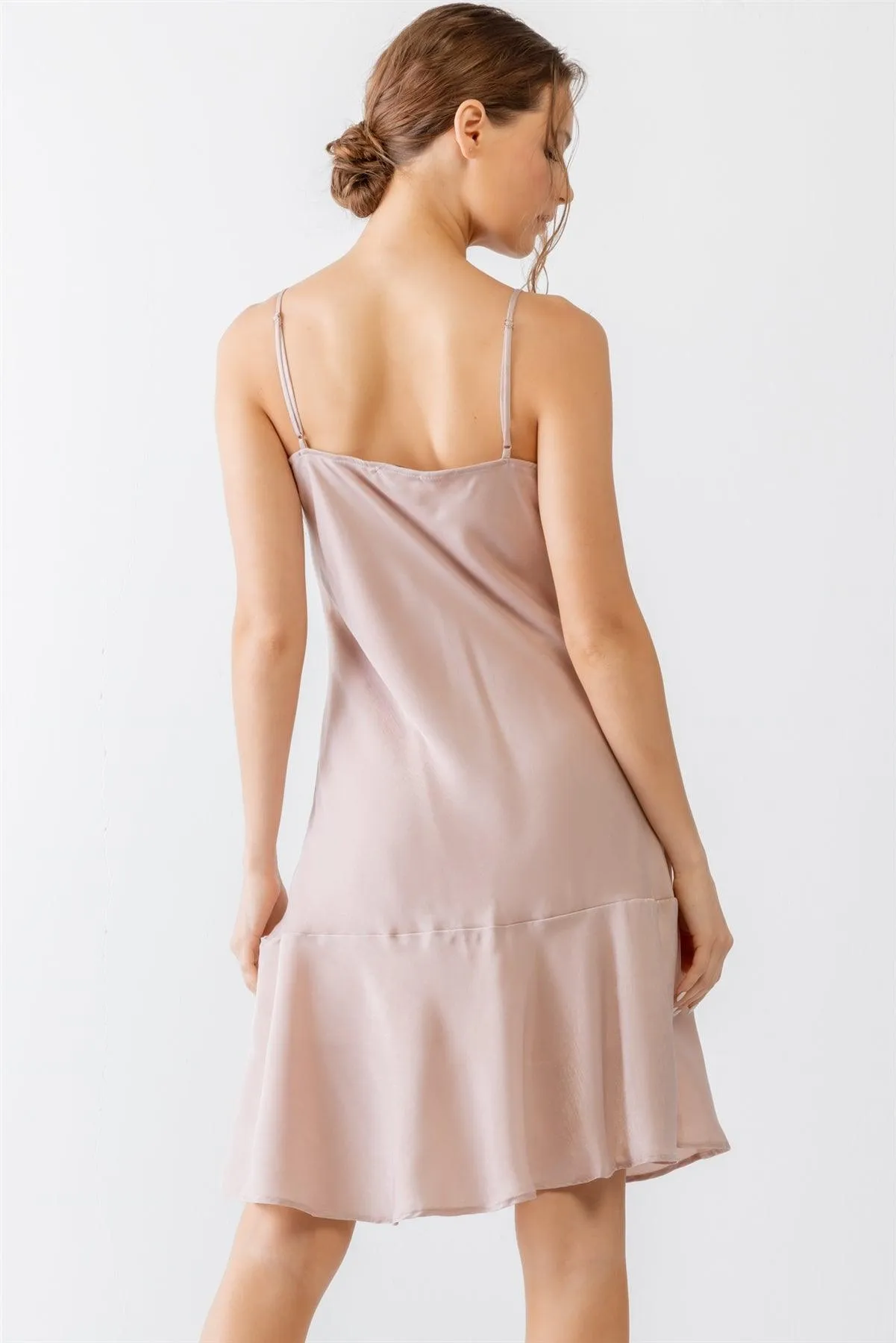 Pink Satin Strappy Flare Hem Mini Dress /2-2-2