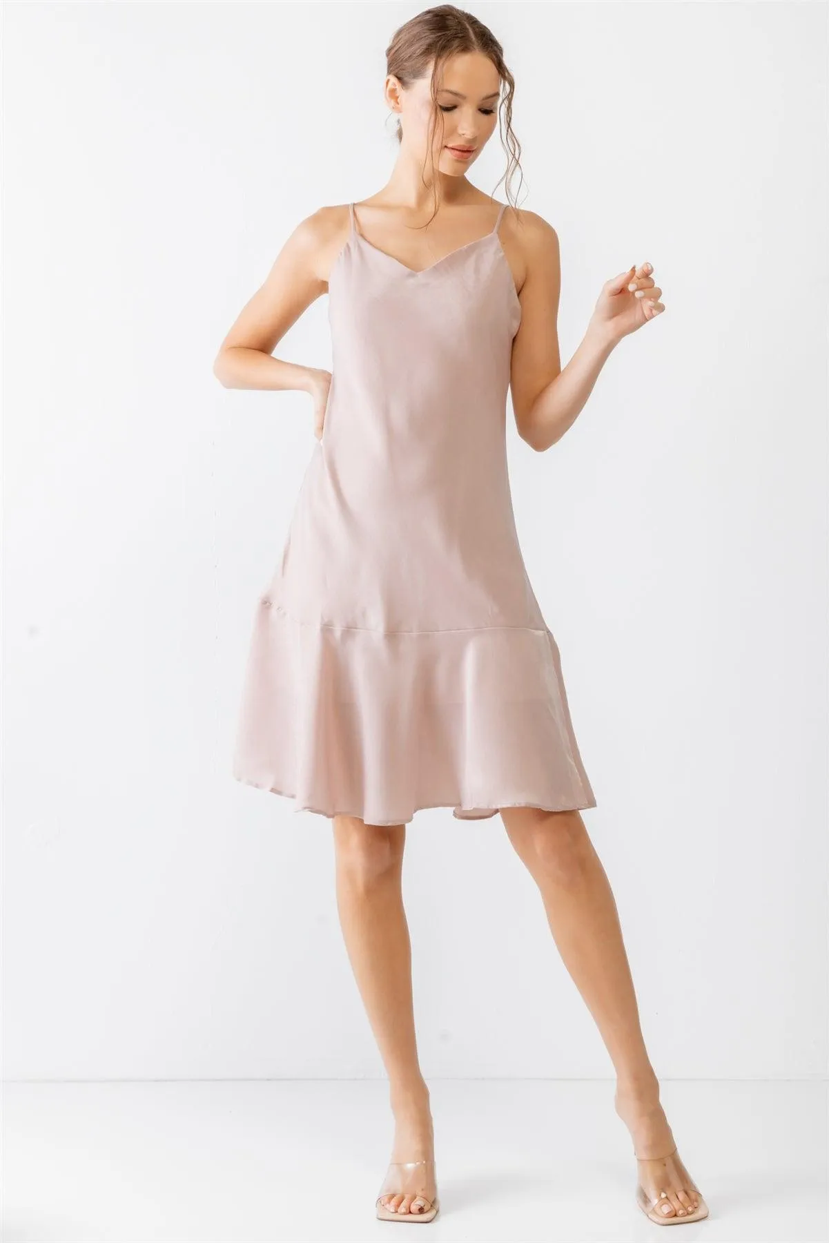 Pink Satin Strappy Flare Hem Mini Dress /2-2-2