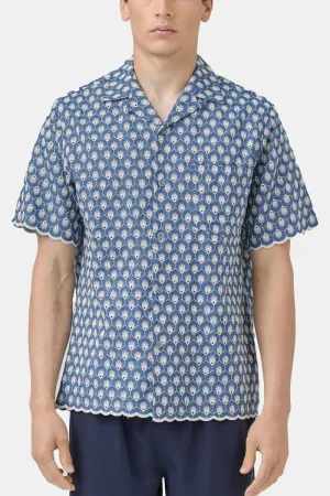 Portuguese Flannel Denim Embroidery Shirt (Blue)