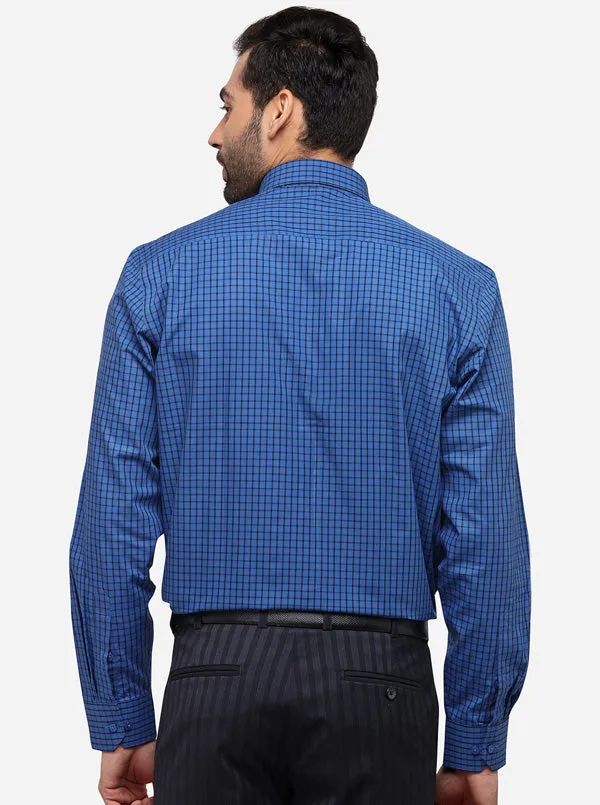 Prussian Blue Checked Regular Fit Formal Shirt | Greenfibre