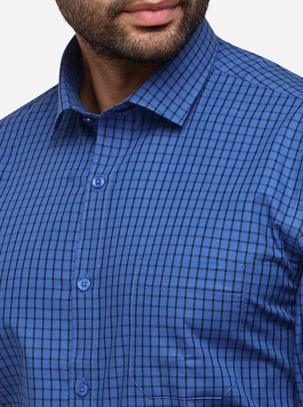 Prussian Blue Checked Regular Fit Formal Shirt | Greenfibre