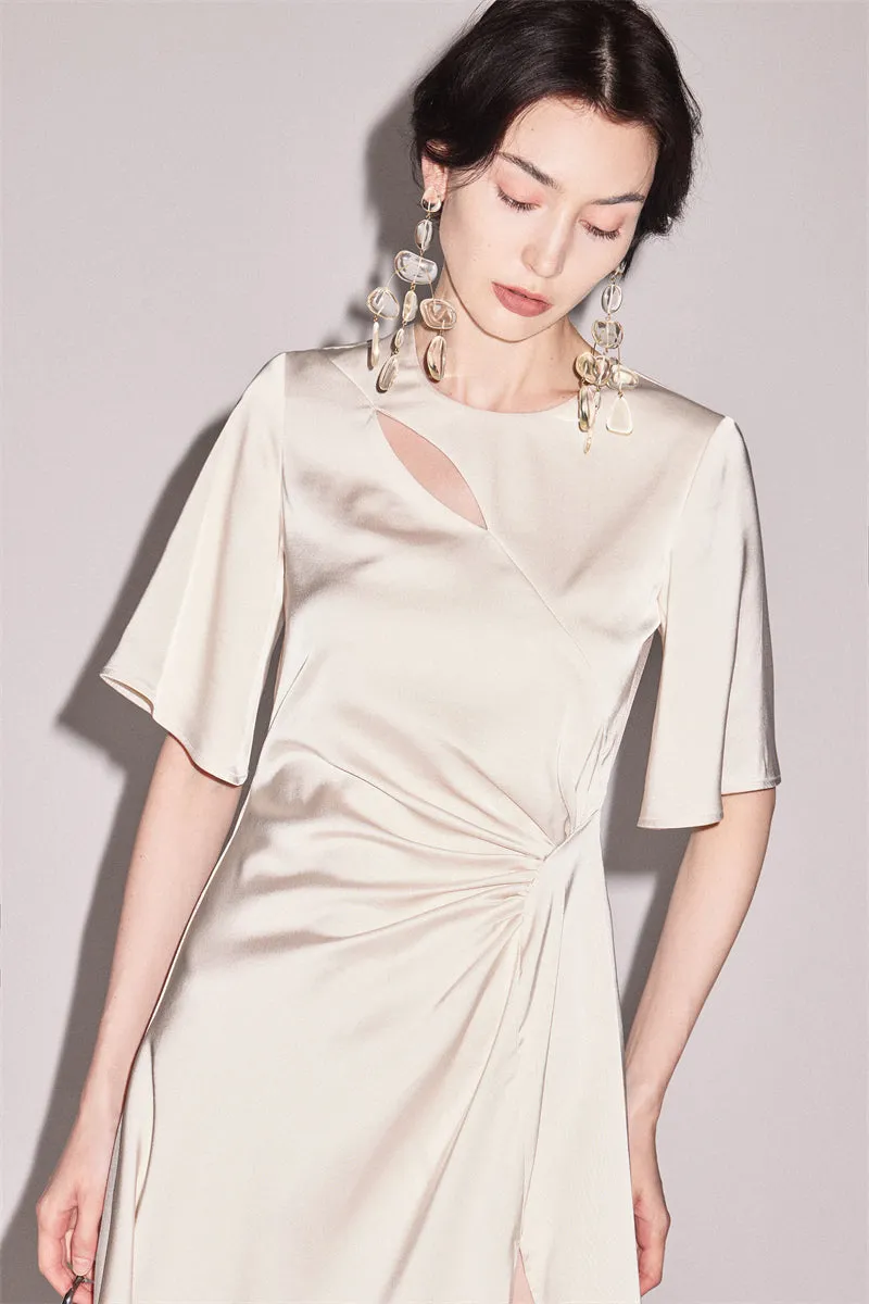 PURITY high end crewneck cutout satin dress