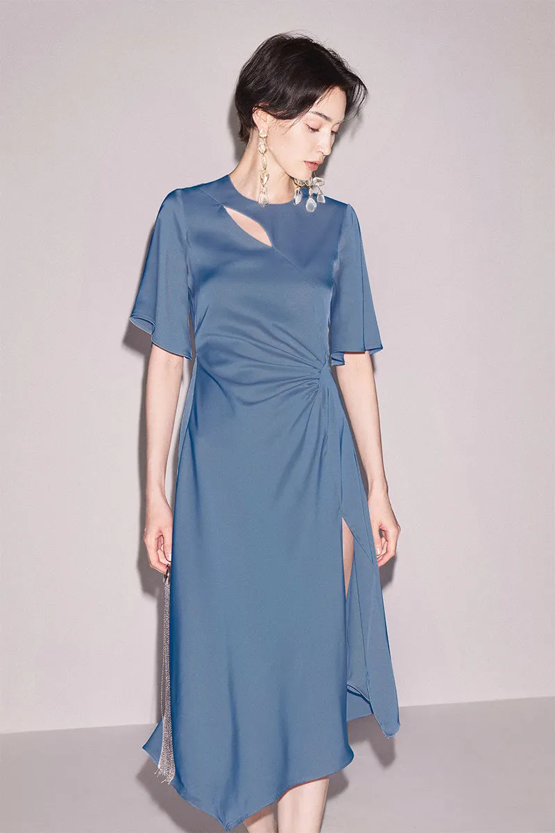 PURITY high end crewneck cutout satin dress