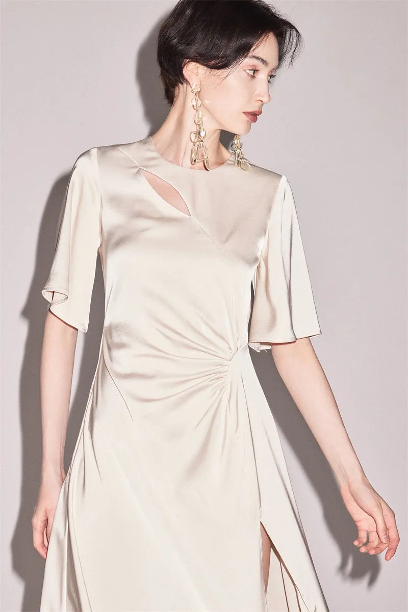 PURITY high end crewneck cutout satin dress