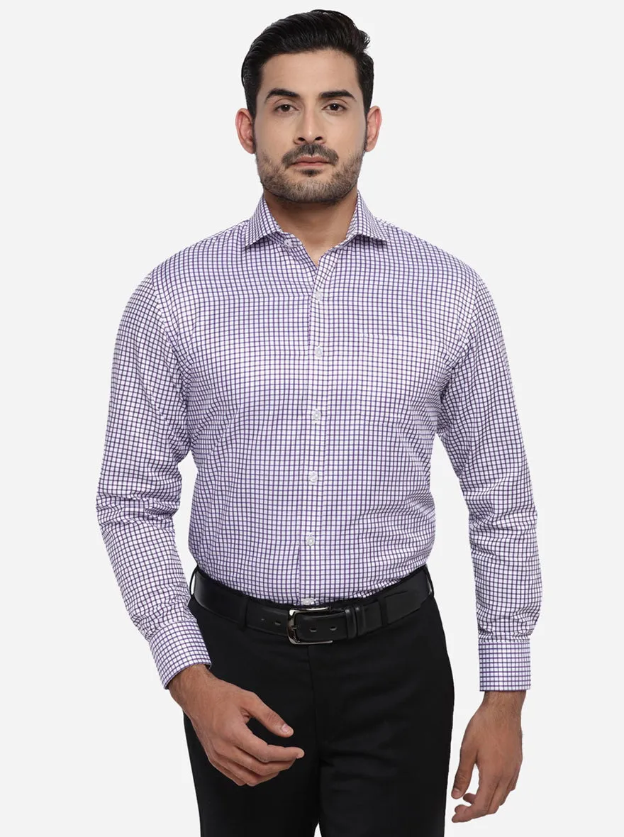 Purple & White Checked Regular Fit Formal Shirt | Greenfibre