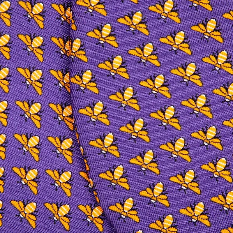 Purple Bees Motif Self Tie Silk Bow Tie