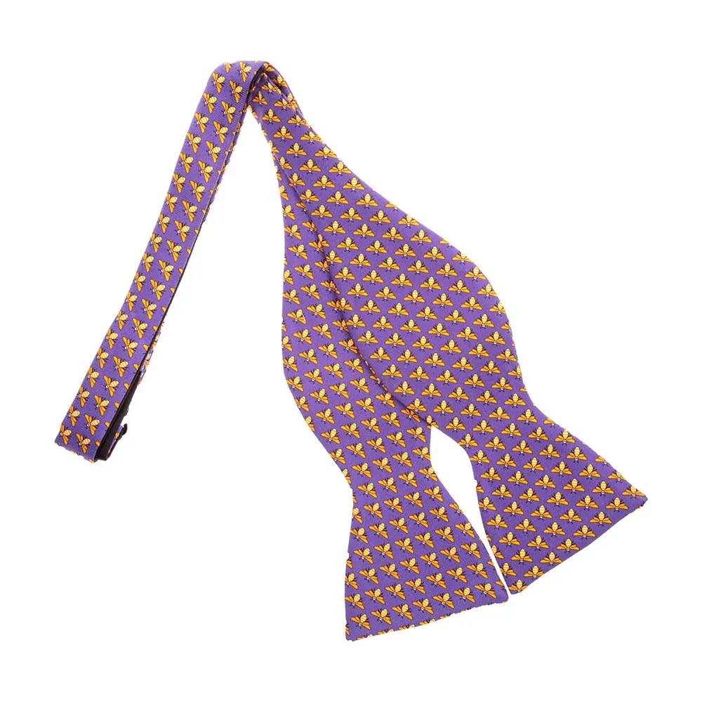 Purple Bees Motif Self Tie Silk Bow Tie