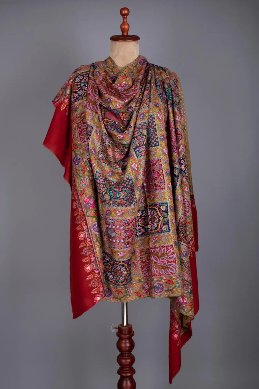 Red Mustard Artistic Wedding Pashmina Shawl - RHUBARB