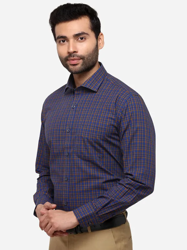 Royal Blue Checked Regular Fit Formal Shirt | JadeBlue