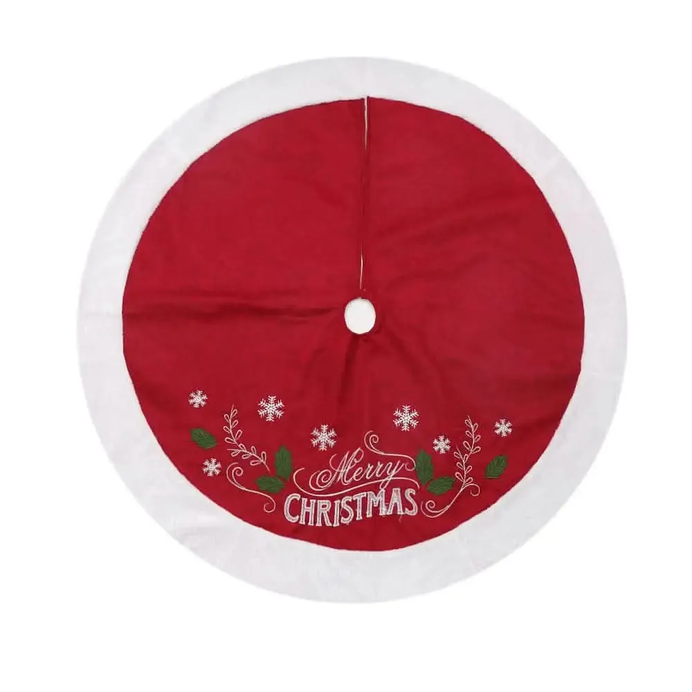 Rustic Red Leaf Flannel Christmas Tree Skirt - 120x120CM Cozy Holiday Accent