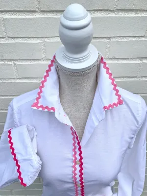 SALE - 2XL ONLY - Charlotte Ric Rac Oxford Shirt Pink (CLT07) *FINAL SALE*