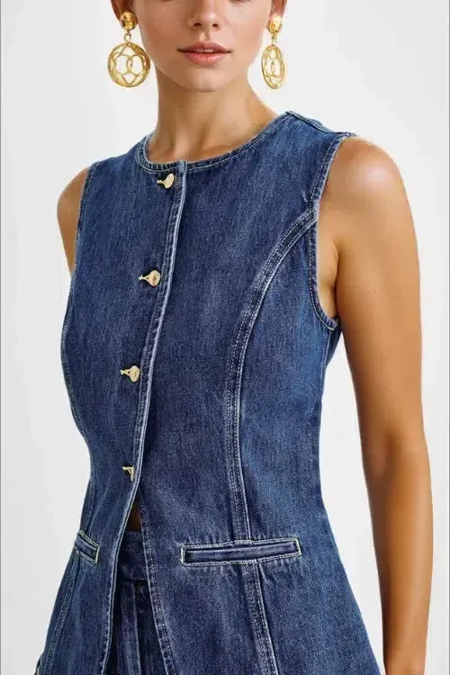 Savona – Longline sleeveless design – Denim vest set