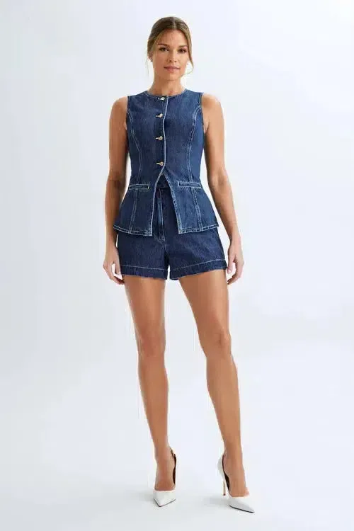 Savona – Longline sleeveless design – Denim vest set