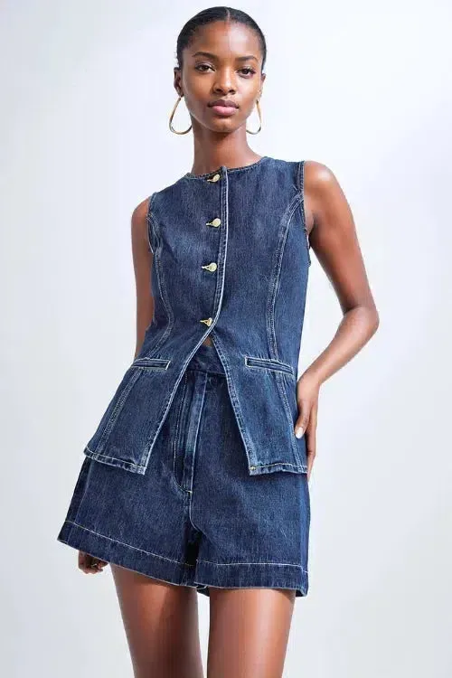 Savona – Longline sleeveless design – Denim vest set