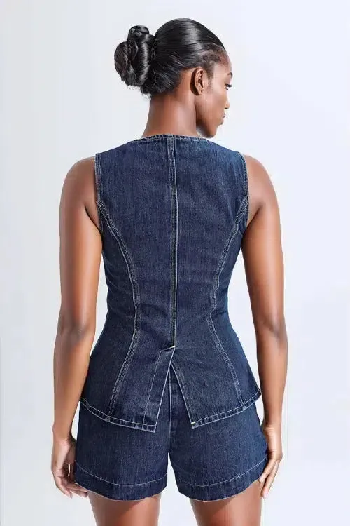 Savona – Longline sleeveless design – Denim vest set