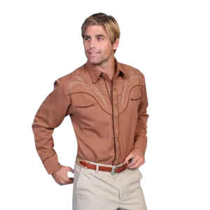 Scully Leathers Men's Bootstitch Brown Shirt