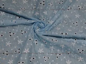 Sky Blue Floral Lacknavi Schiffli Embroidered Fabric